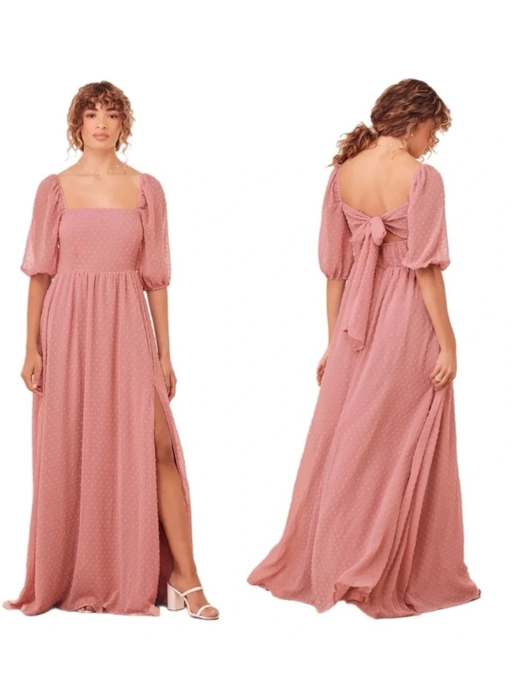 Romance is Here Rose Swiss Dot Tie-Back Maxi Dress